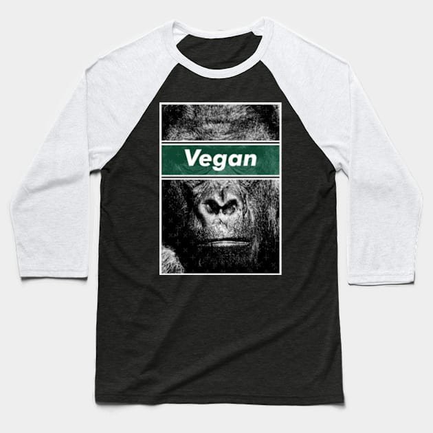 Vegan Gorilla Baseball T-Shirt by perdewtwanaus